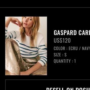 Sezane Gaspard Cardigan Ecru / Navy - Size S